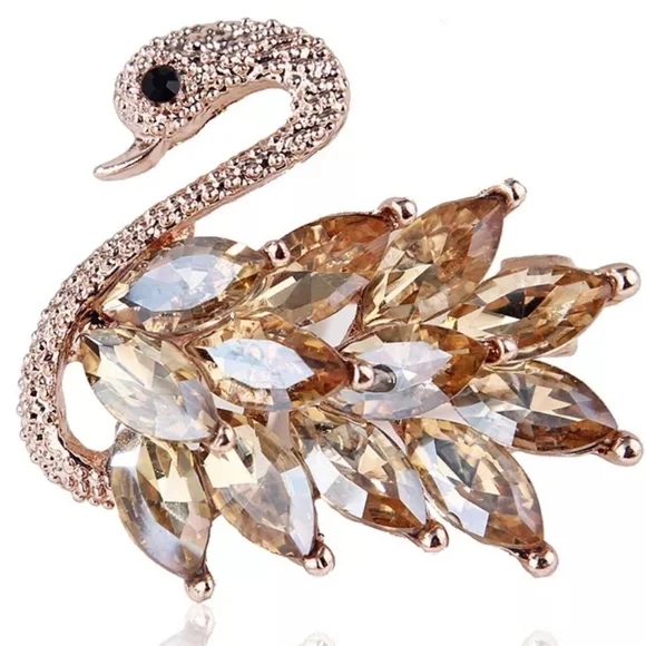 Rose gold swan Austrian swavorski elements crystals brooch champagne STUNNING - Picture 1 of 10